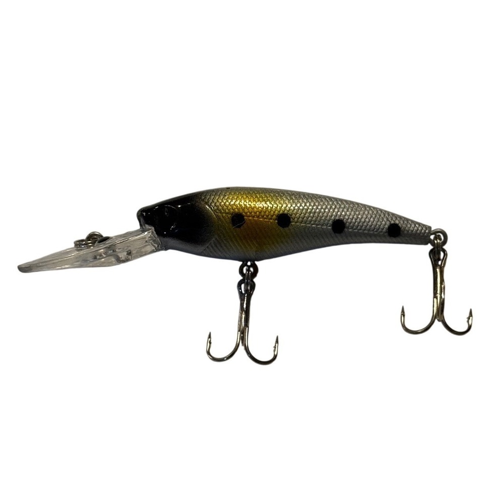 Deep Diving Crankbait Fishing Lure Silver Gold Black Dot 3.5 Inch 2 Treble Hooks